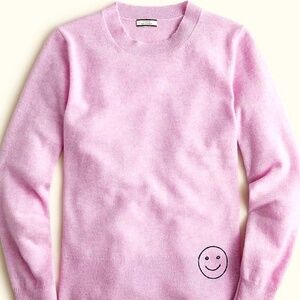 NWT - J. Crew Cashmere Smiley Face Embroidery Sweater Pink Sz M